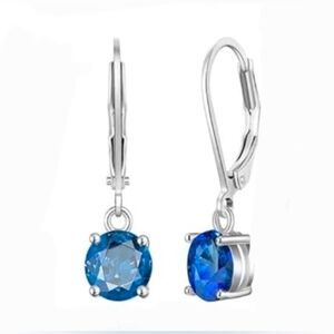 Elegant Silver & Blue CZ Drop Earrings- Leverback Closing BNIB
